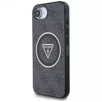Guess IML Metal Glitter 4G Circle Triangle MagSafe-skal för iPhone 16e (svart)