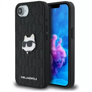 KARL LAGERFELD Monogram Choupette Head Pin-skal för iPhone 16e / 17e svart