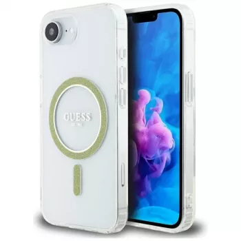 Guess IML Glitter Circle MagSafe-skal för iPhone 16e (transparent)
