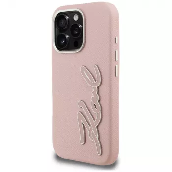 KARL LAGERFELD FW Grained Signature Logo Hard Case för iPhone 16 Pro, rosa
