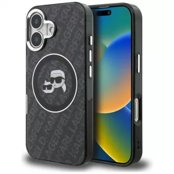 Karl Lagerfeld IML Glitter Karl & Choupette Heads Logo MagSafe Case för iPhone 16, svart