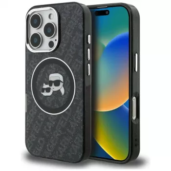 KARL LAGERFELD IML Glitter Karl & Choupette Heads Logo MagSafe Case för iPhone 16 Pro Max, svart