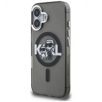KARL LAGERFELD IML Glitter Karl & Choupette Sketch Logo MagSafe Case för iPhone 16, svart