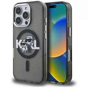 Karl Lagerfeld IML Glitter Karl & Choupette Sketch Logo MagSafe Case för iPhone 16 Pro, svart