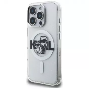 KARL LAGERFELD IML Glitter Karl & Choupette Sketch Logo MagSafe Case för iPhone 16 Pro, transparent