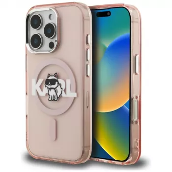 Karl Lagerfeld IML Choupette Sketch Logo MagSafe Case för iPhone 16 Pro, rosa