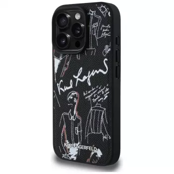 KARL LAGERFELD Grained Pattern & Logo MagSafe Case för iPhone 16 Pro Max, svart