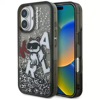 KARL LAGERFELD Liquid Glitter Choupette Logo-skal för iPhone 16, svart