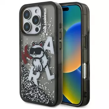 KARL LAGERFELD Liquid Glitter Choupette Logo-skal för Apple iPhone 16 Pro Max – svart