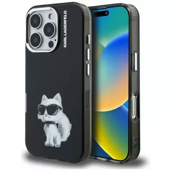 Karl Lagerfeld IML Aquarelle Choupette & Logo-baksideskal för Apple iPhone 16 Pro, svart