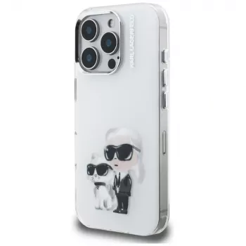 Karl Lagerfeld IML Aquarelle Karl & Choupette & Logo-baksideskal för Apple iPhone 16 Pro, vit