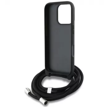 Karl Lagerfeld Crossbody GrainedPattern & Logo-telefonskal för Apple iPhone 16 Pro Max, svart