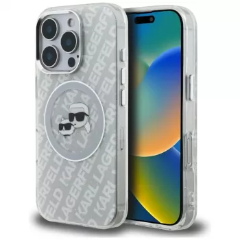 KARL LAGERFELD IML Glitter Karl & Choupette Heads Logo MagSafe-skal för iPhone 16 Pro Max, grå