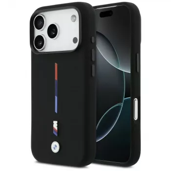 BMW M Silicon Tricolor Line MagSafe-skal för iPhone 17 Pro svart