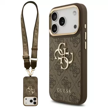 Guess 4G Big Classic Logo BigStrap Metal Buttons-skal för Apple iPhone 17 Pro, brun