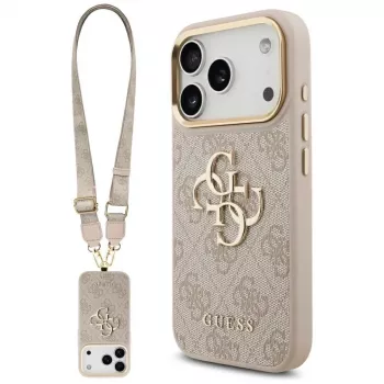 Guess 4G Big Classic Logo Big Strap Metal Buttons-skal för Apple iPhone 17 Pro rosa