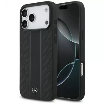 Mercedes Leather Laurel Leaves Stripes MagSafe-skal för iPhone 17 Pro Max – svart