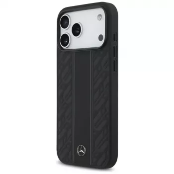 Mercedes Leather Laurel Leaves Stripes MagSafe-skal för iPhone 17 Pro Max – svart