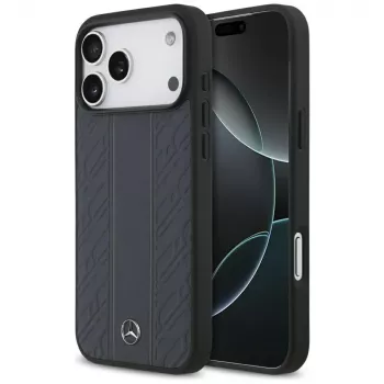 Mercedes läder Laurel Leaves Stripes MagSafe-skal för iPhone 17 Pro Max – blå