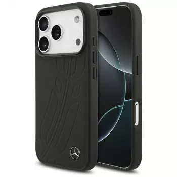 Mercedes läderväska Large Laurel Leave MagSafe för iPhone 17 Pro svart