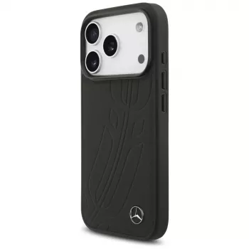 Mercedes läderväska Large Laurel Leave MagSafe för iPhone 17 Pro svart