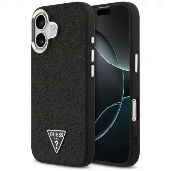 Guess Glitter Triangle Logo MagSafe-skal för iPhone 17 svart