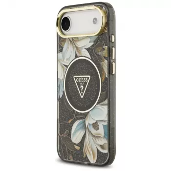 Guess IML Glitter Flowers Triangle MagSafe-skal för iPhone Air – svart
