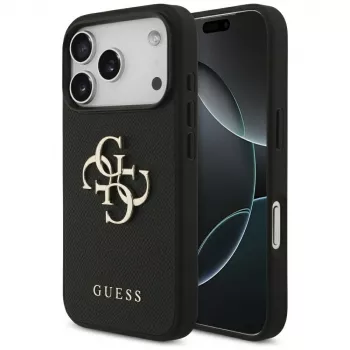 Guess Grained Big 4G & Classic Logo skyddsskal för Apple iPhone 17 Pro, svart