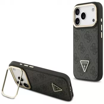Guess 4G PU Triangle Logo & Stand Camera MagSafe-skal för iPhone 17 Pro svart