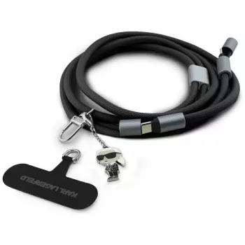 Karl Lagerfeld Ikonik Charm USB-C till USB-C-kabel med lanyard, 1,2 m, svart