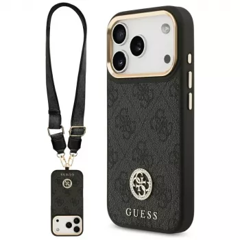 Guess 4G Strass Logo & Big Strap Metal Buttons MagSafe-skal för iPhone 17 Pro svart