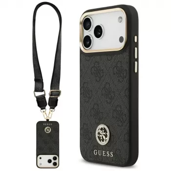 Guess 4G Strass Logo & Big Strap Metal Buttons MagSafe-skal för iPhone 17 Pro Max svart