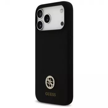 Guess Silicone Logo Strass 4G MagSafe-skal för iPhone 17 Pro Max svart