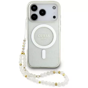 Guess IML Glitter Pearl Strap MagSafe-skal för iPhone 17 Pro, transparent