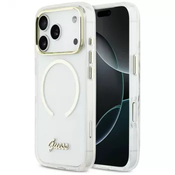 Guess IML Script Metal MagSafe-skal för iPhone 17 Pro transparent