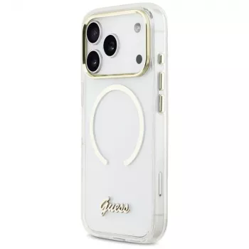 Guess IML Script Metal MagSafe-skal för iPhone 17 Pro transparent