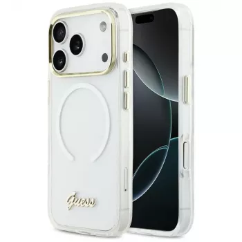 Guess IML Gradient Script Metal MagSafe Case för Apple iPhone 17 Pro, vit