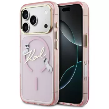 Karl Lagerfeld IML Choupettes KarlScript Logo MagSafe-skal för Apple iPhone 17 Pro, rosa