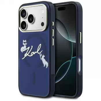 Karl Lagerfeld IML Choupettes KarlScript Logo MagSafe-skal för iPhone 17 Pro, blå