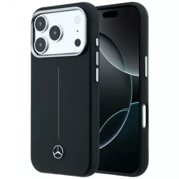 Mercedes-Benz Leder Semi Wrap Iconic Line MagSafe-skal för iPhone 17 Pro, svart