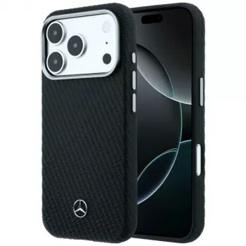 Mercedes-Benz Leder Semi Wrap Wood Effect MagSafe-skal för iPhone 17 Pro Max, svart