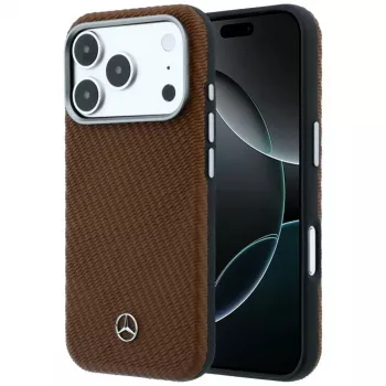 Mercedes-Benz Leder Semi Wrap Wood Effect MagSafe-skal för iPhone 17 Pro, camel