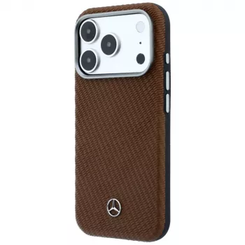 Mercedes-Benz Leder Semi Wrap Wood Effect MagSafe-skal för iPhone 17 Pro, camel