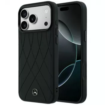 Mercedes-Benz lädermobilskal med Crossed Lines MagSafe för iPhone 17 Pro, svart