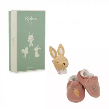 Kaloo 2-i-1 presentask kanin (skallra + booties) Petites Chansons-kollektionen