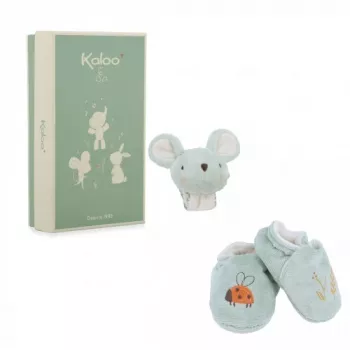 Kaloo 2-i-1 presentask mus (skallra + booties) Petites Chansons-kollektionen