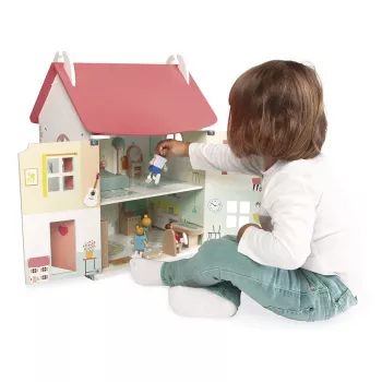JANOD Lilliputiens dockhus i trä med 15 tillbehörsdelar J06467
