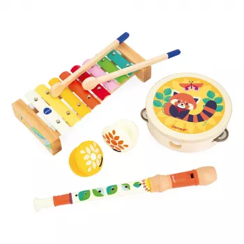 Janod Gioia musikleksaksset – 5 instrument, i trä, pastellfärger, från 18 månader