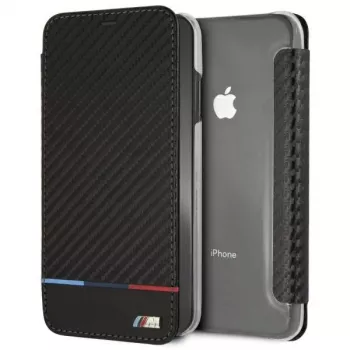 BMW M Carbon Tricolor Stripe Book Case för Apple iPhone XS Max - svart