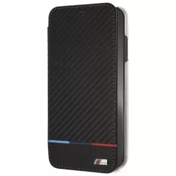 BMW M Carbon Tricolor Stripe Book Case för Apple iPhone XS Max - svart